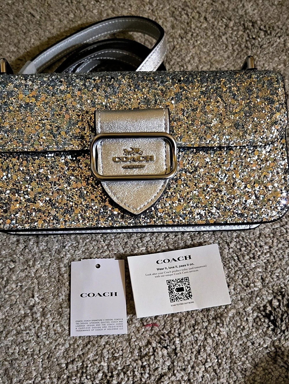 Coach Morgan Crossbody Glitter Bag Silver